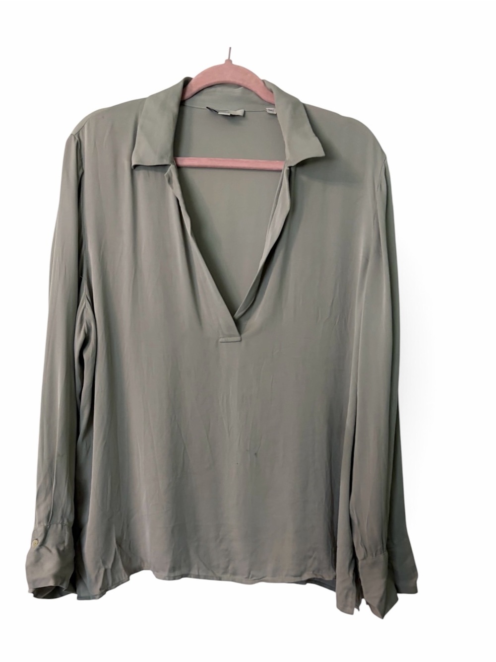 Vince Olive Green V-Neck Long Sleeve Blouse